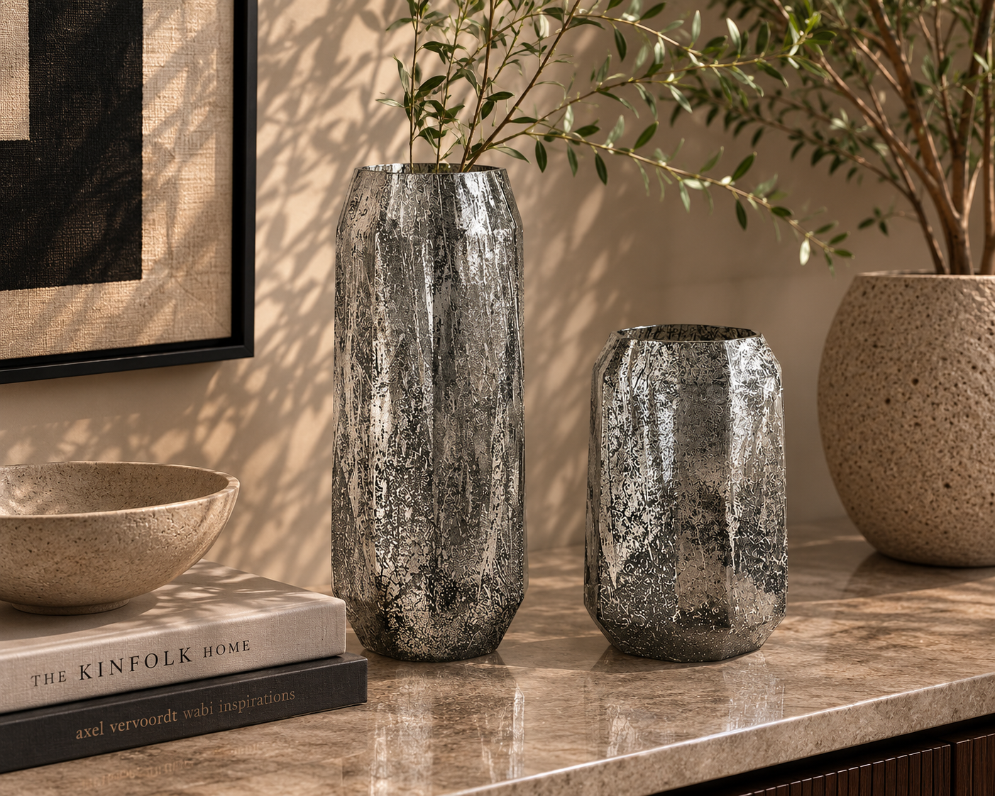 Silver Pattern Geometric Vase High