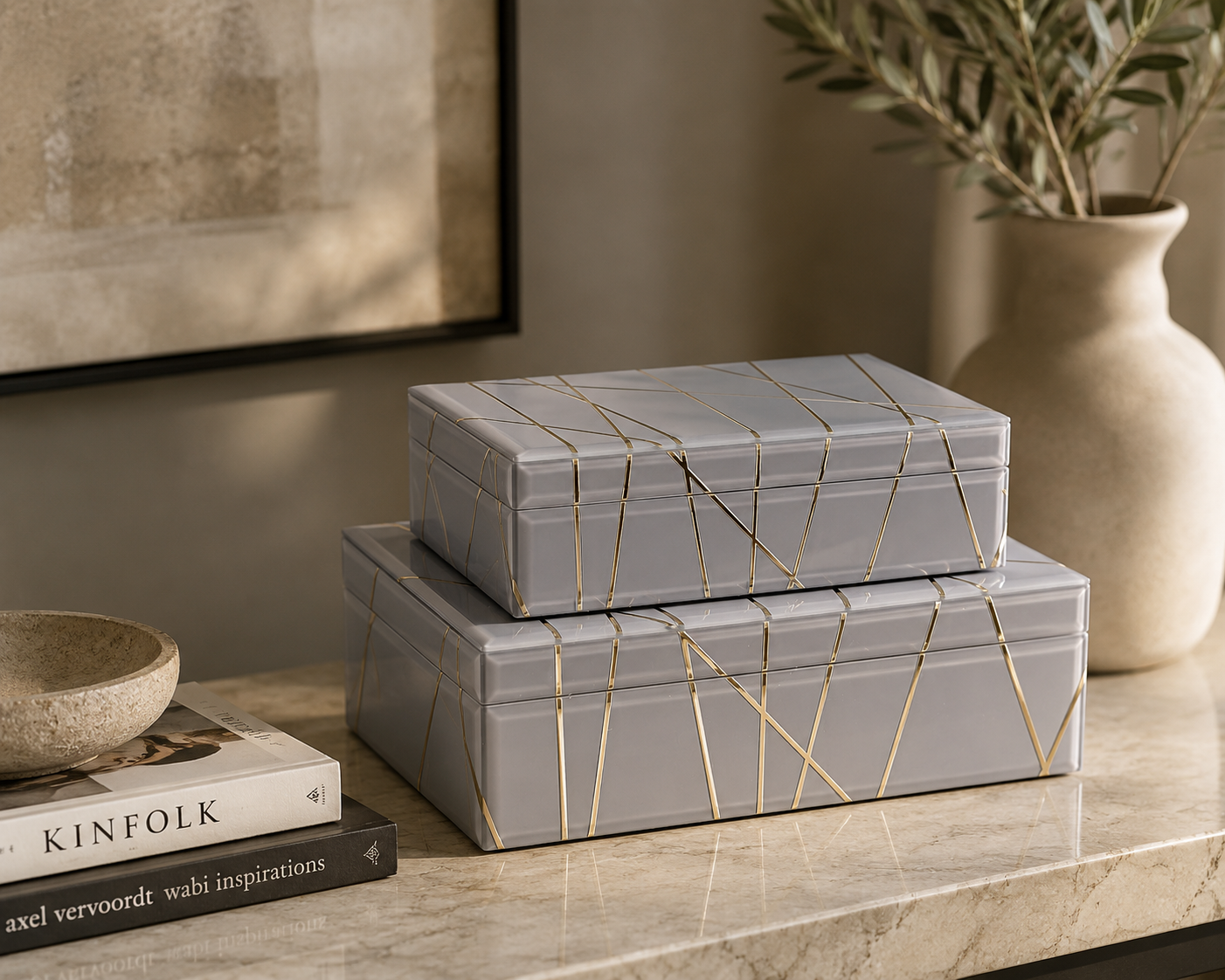 Grey & Golden Line Decorative Box